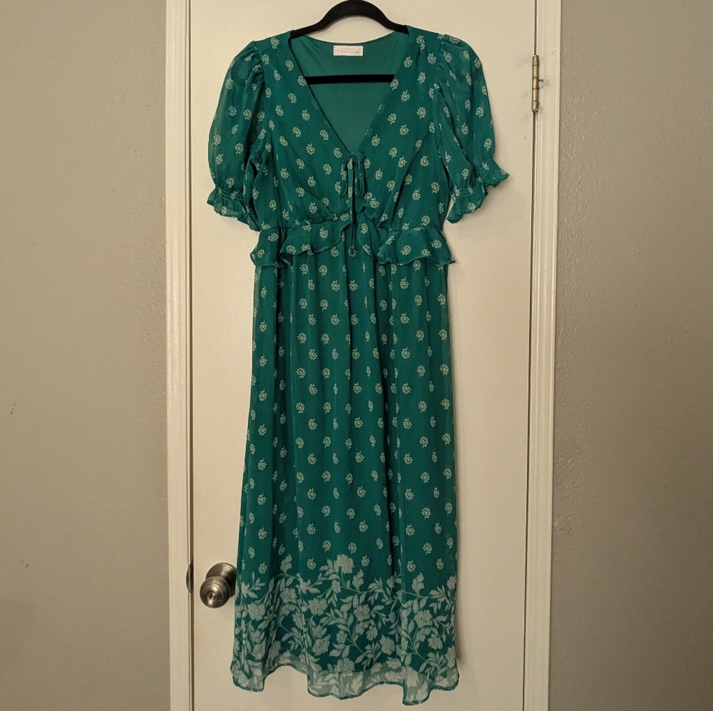 LC Lauren Conrad Teal Floral Midi Dress